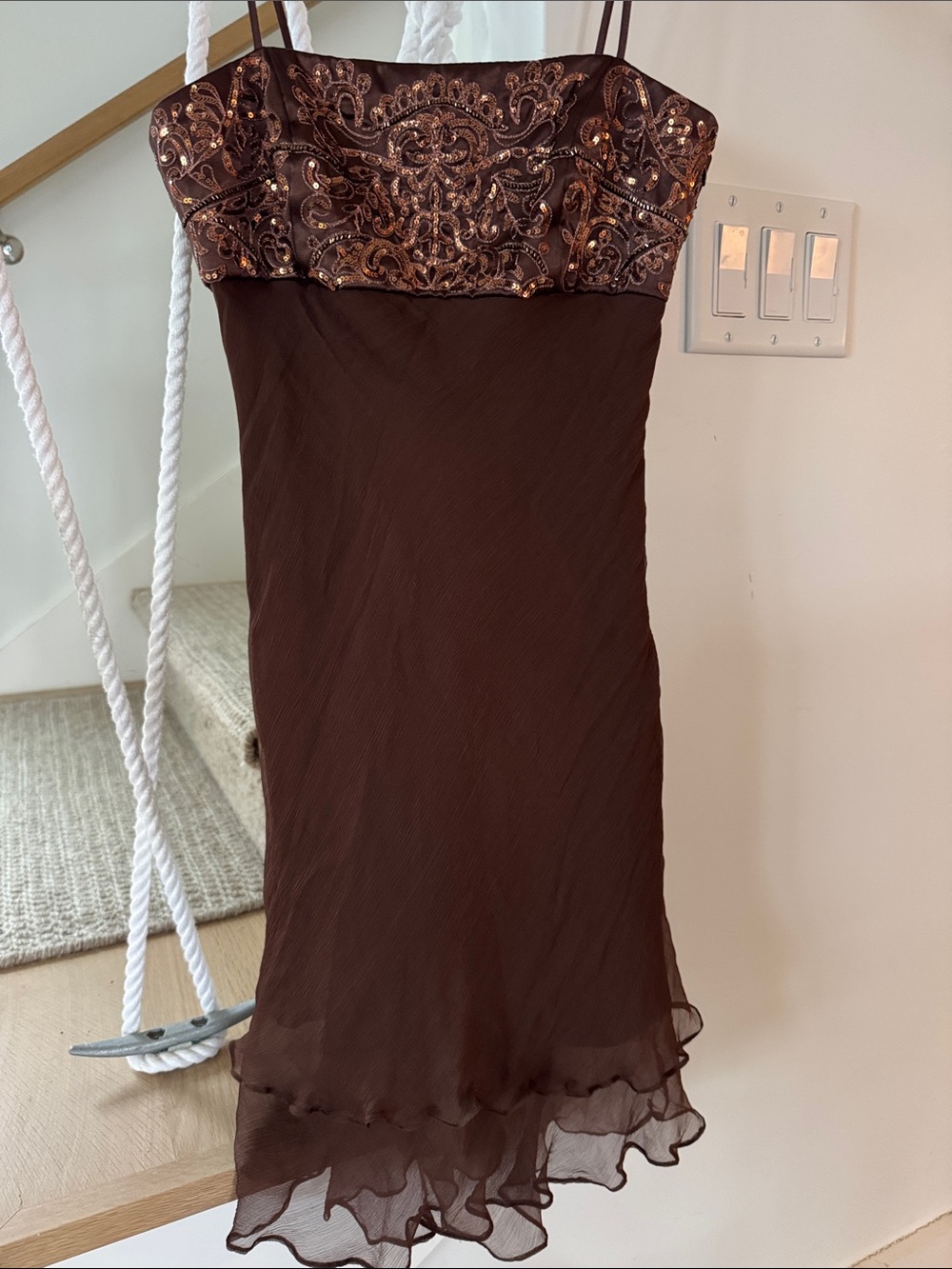 Laundry By Shelli Segal Brown Beaded Midi Dress
